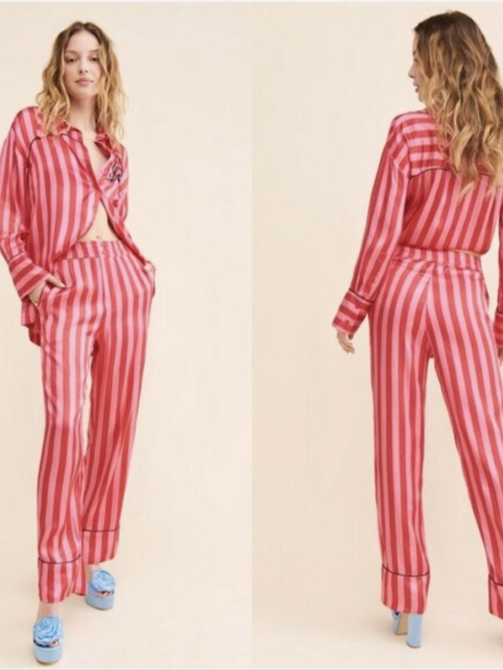 Damson Madder Joni Striped Pink-red Satin Pants Size 10